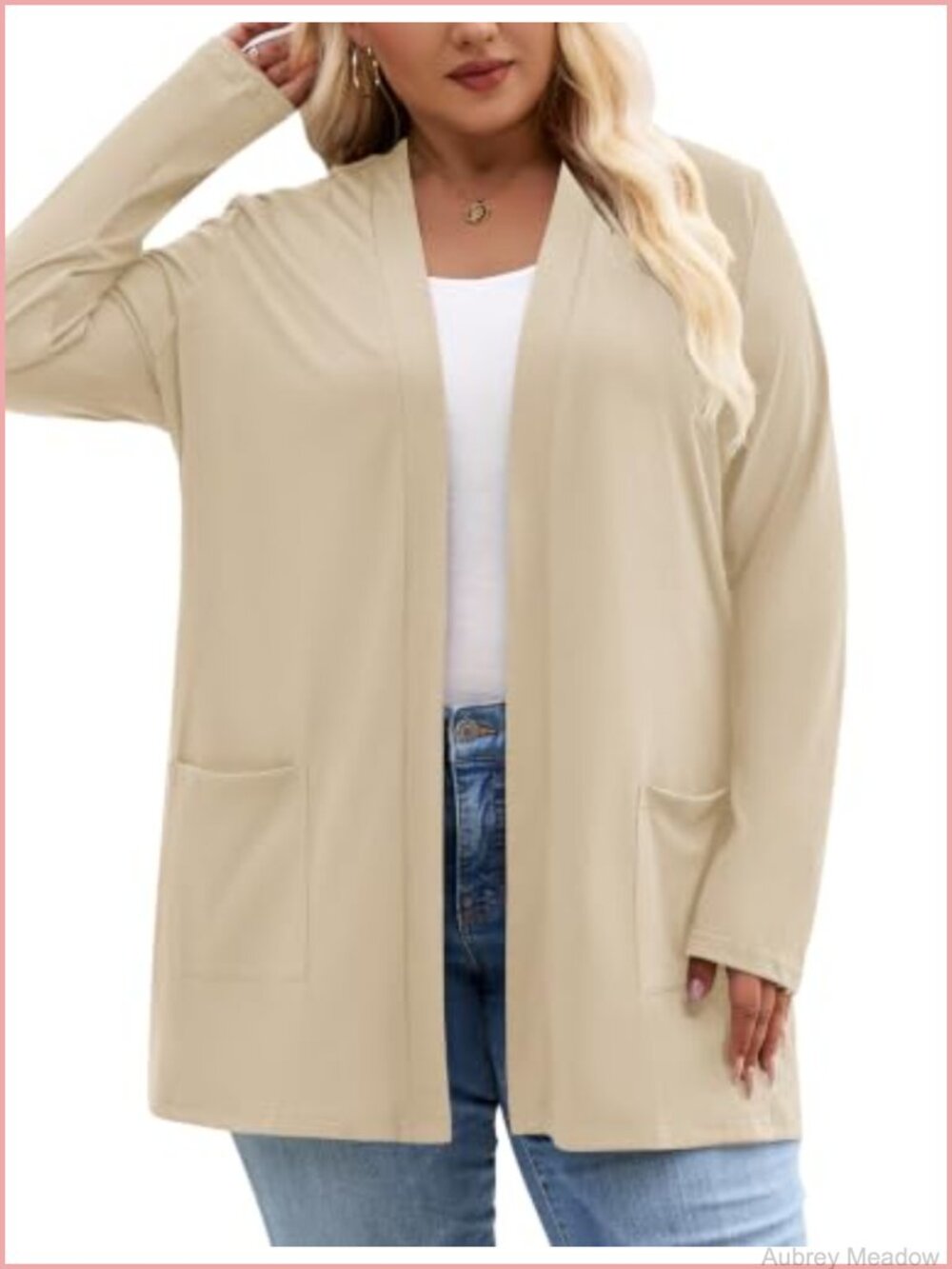 Plus Size Open Front Lightweight Cardigan Sweater with Pockets